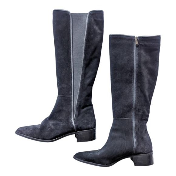 Fabianelli Black Suede Leather Knee High Almond Toe Boots Size 7 - Picture 1 of 8